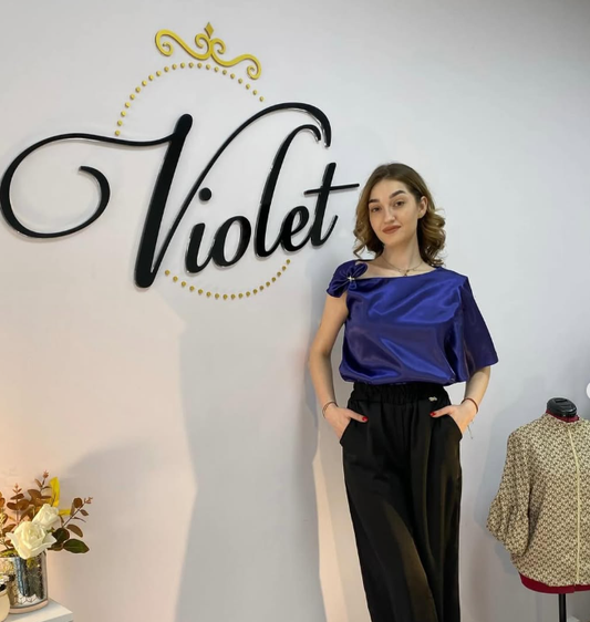 Сатенена лилава блуза с къс ръкав Violet